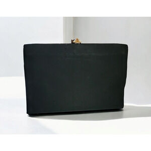 Vtg.1950’s L&M Spotlight Matte Satin Black Fabric Clutch, rhinestone Clasp, USA